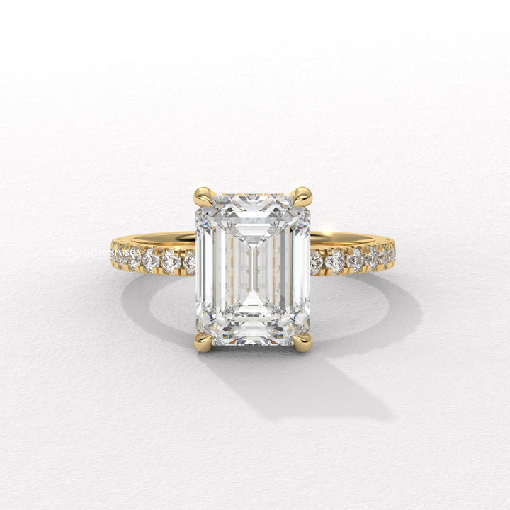 3.0CT-4.0CT Emerald Moissanite Diamond Hidden Halo Engagement Ring