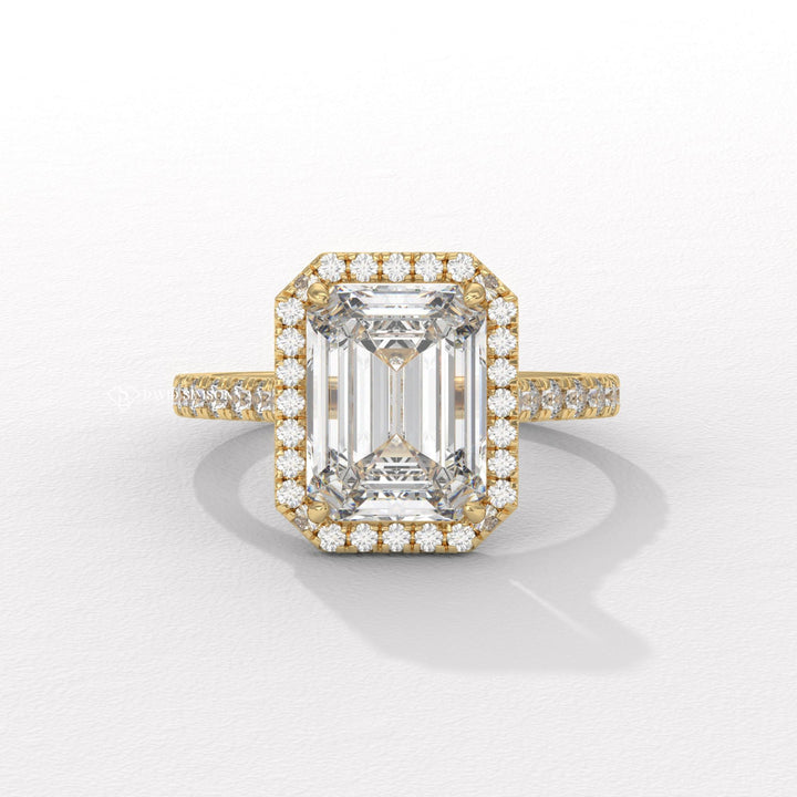 1.50CT-2.50CT Emerald Moissanite Diamond Halo Pave Engagement Ring