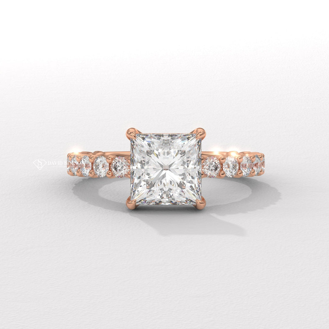 2.50CT-3.50CT Princess Moissanite Diamond Pave Engagement Ring