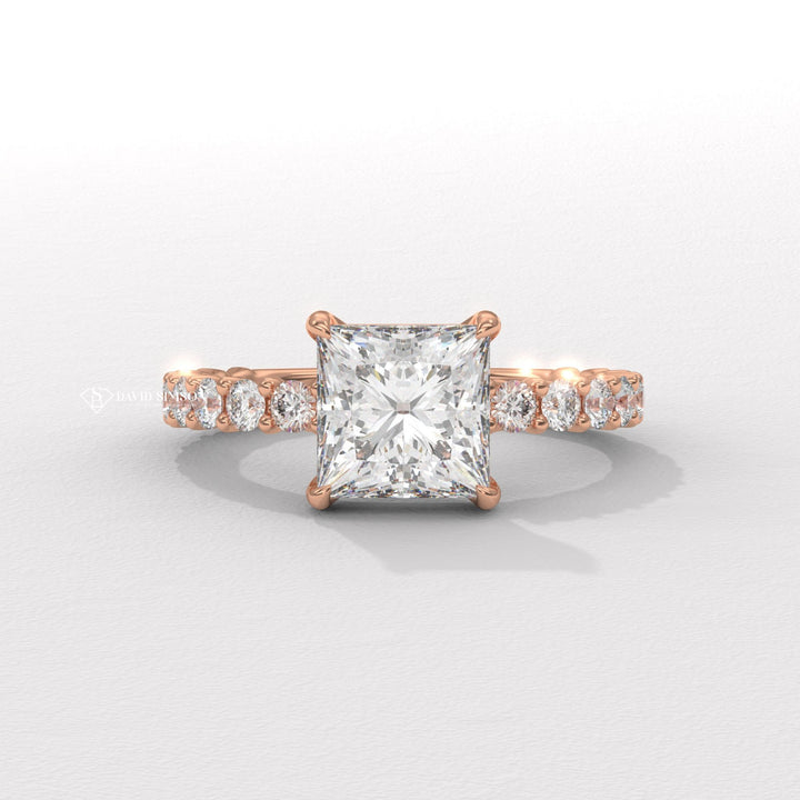 2.50CT-3.50CT Princess Moissanite Diamond Pave Engagement Ring