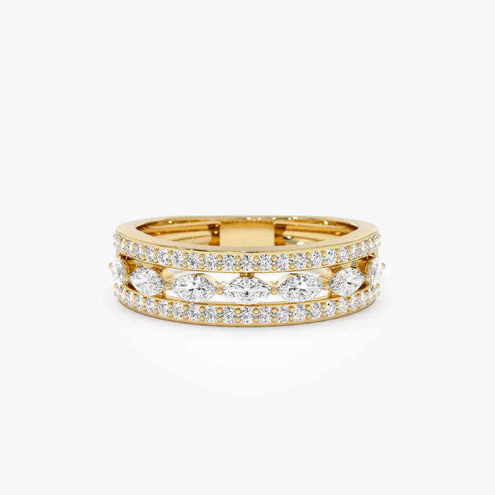 Double Row Floating Marquise and Round Wedding Band