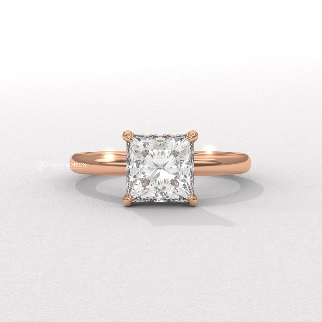 2.0CT-3.0CT Princess Moissanite Solitaire Hidden Halo Diomond Engagement Ring