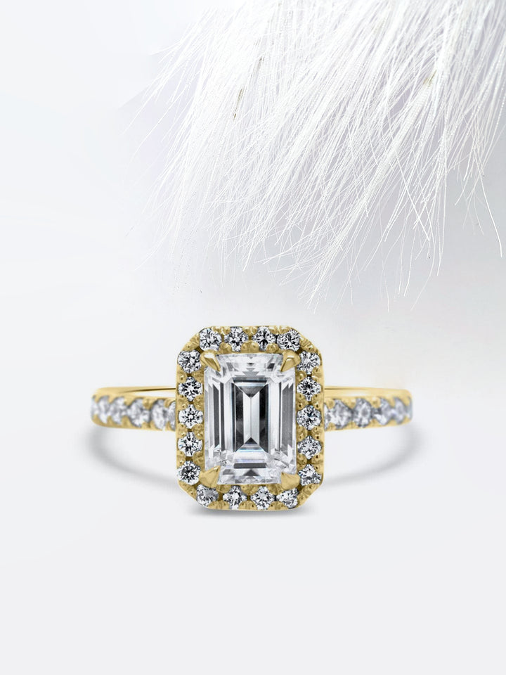 Emerald Cut Halo Moissanite Diamond Engagement Ring for Her