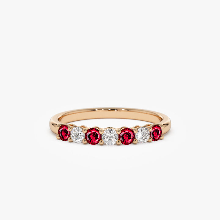 Round Ruby and Diamond Wedding Band for Mother