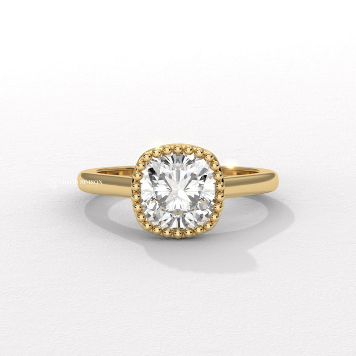 2.50CT-3.50CT Bezel Set Milgrain Cushion Moissanite Diamond Engagement Ring