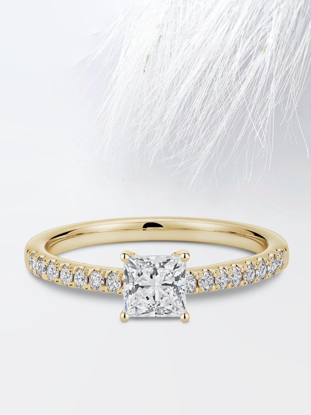 0.75CT Princess Cut Cathedral Set Pave Diamond Engagement Ring