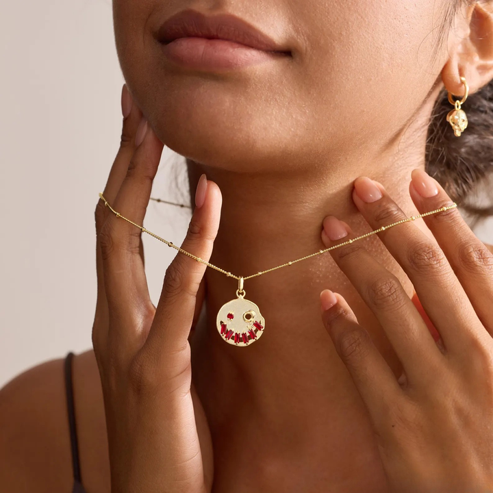 Red Gemstone Skull Halloween Pendant Necklace