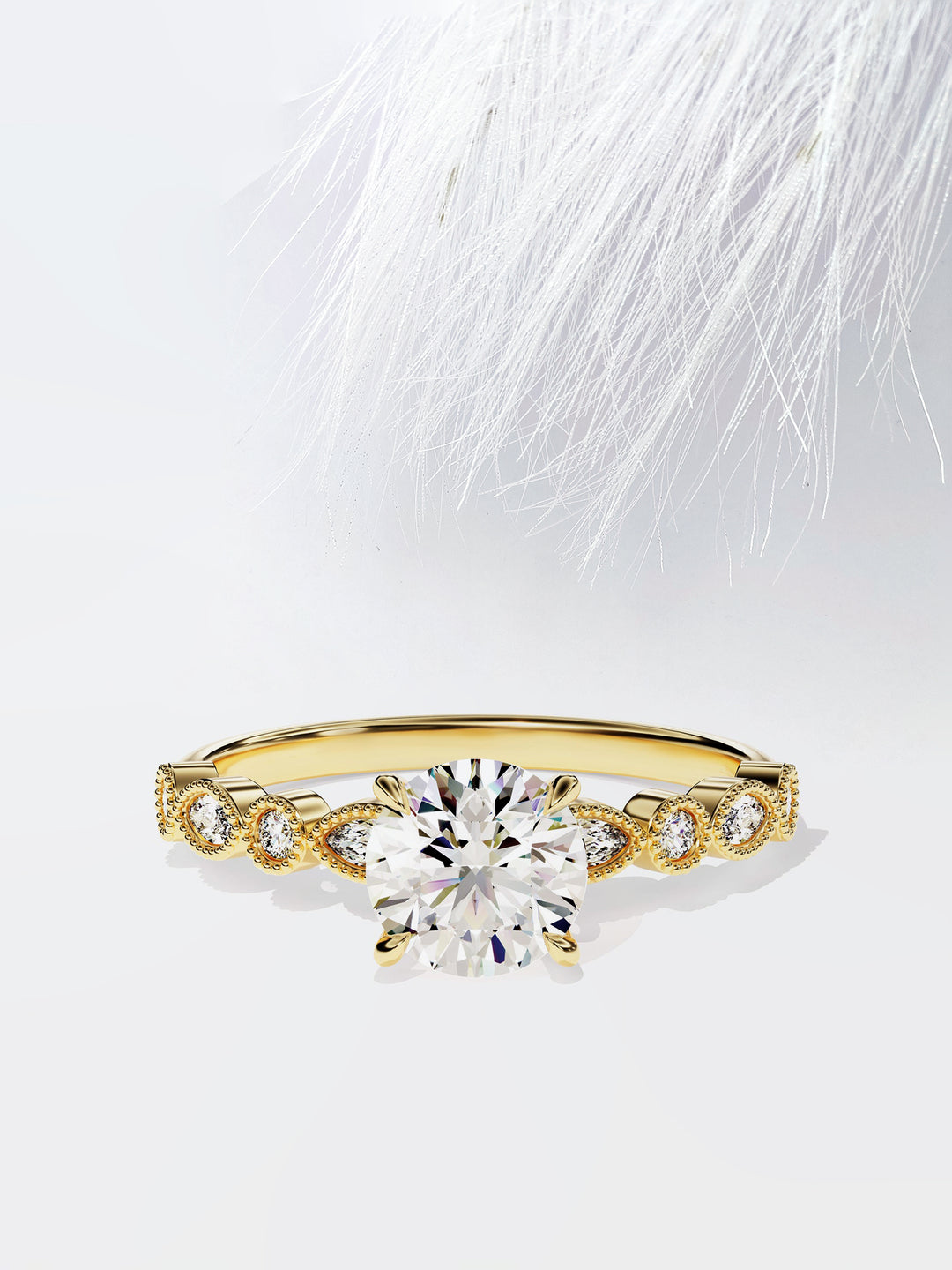 1.0CT Round Cut Moissanite Diamond Vintage Pave Engagement Ring