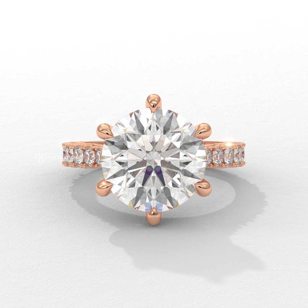 2.0CT-4.0CT Round Moissanite Cathedral Pave Diamond Engagement Ring