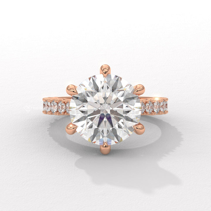 2.0CT-4.0CT Round Moissanite Cathedral Pave Diamond Engagement Ring