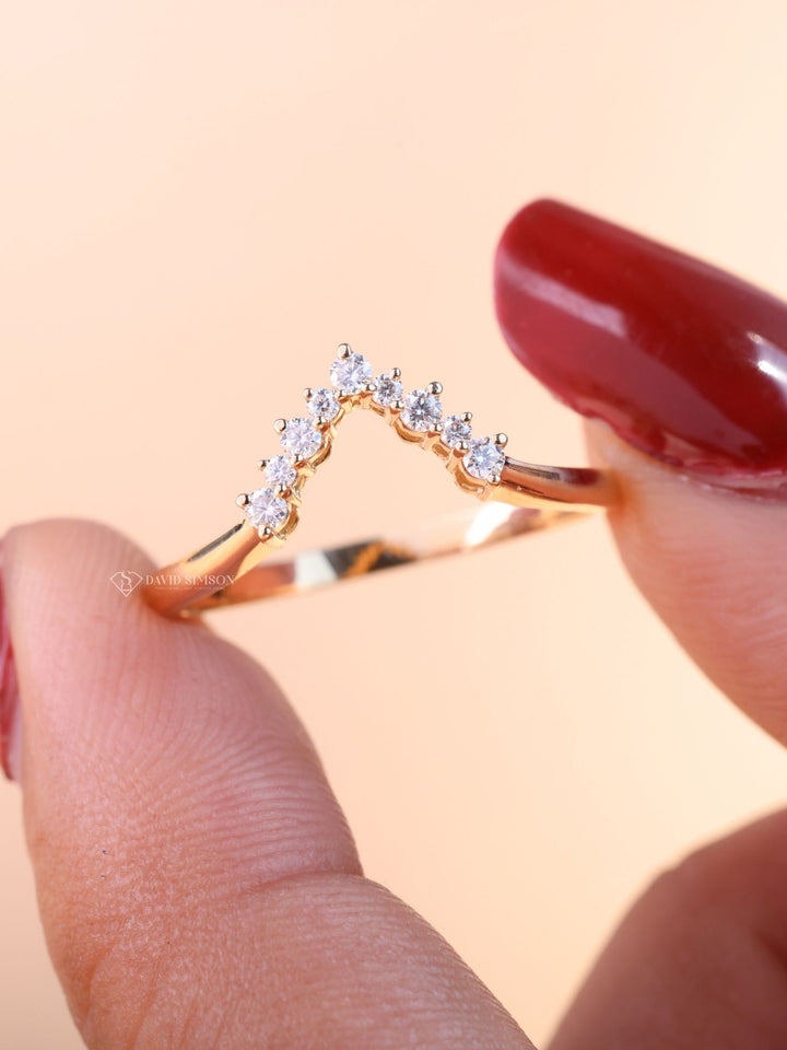 Round Cut Diamond Curved Wedding Stacking Band for Her