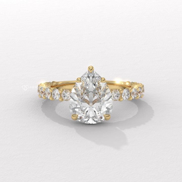 2.0CT-3.0CT Pear Moissanite Diamond Pave Engagement Ring