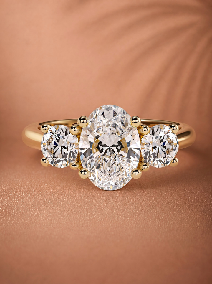 2.0CT-3.0CT Oval Lab Grown Diamond Three Stone Engagement Ring