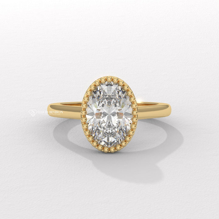 3.0CT-4.0CT Bezel Set Oval Moissanite Milgrain Diamond Engagement Ring