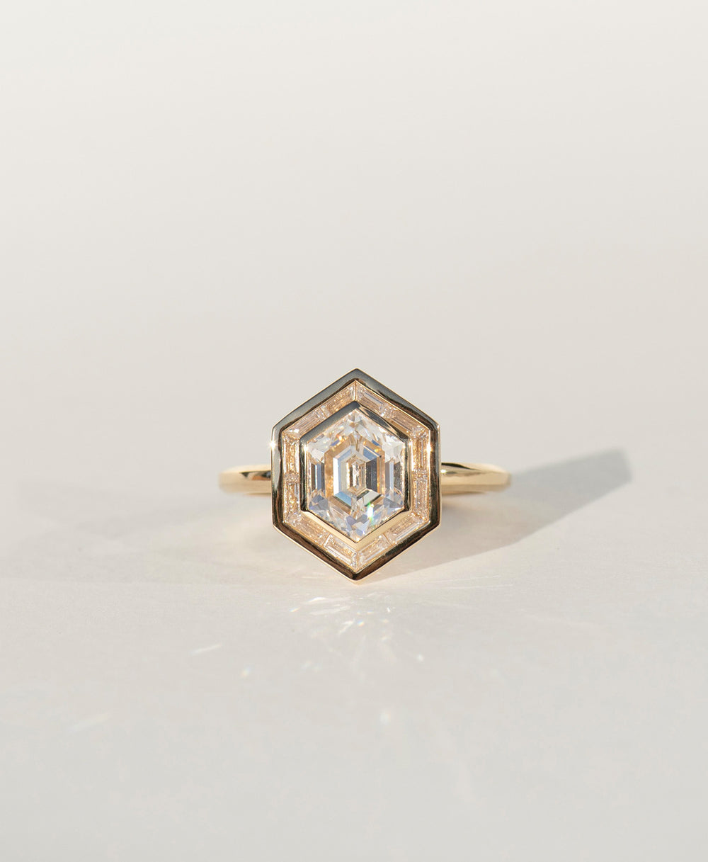 Elongated Hexagon DiamondHexagon Halo Ring1 Carat Hexagon Diamond2 Carat Halo RingGeometric Engagement Ring
