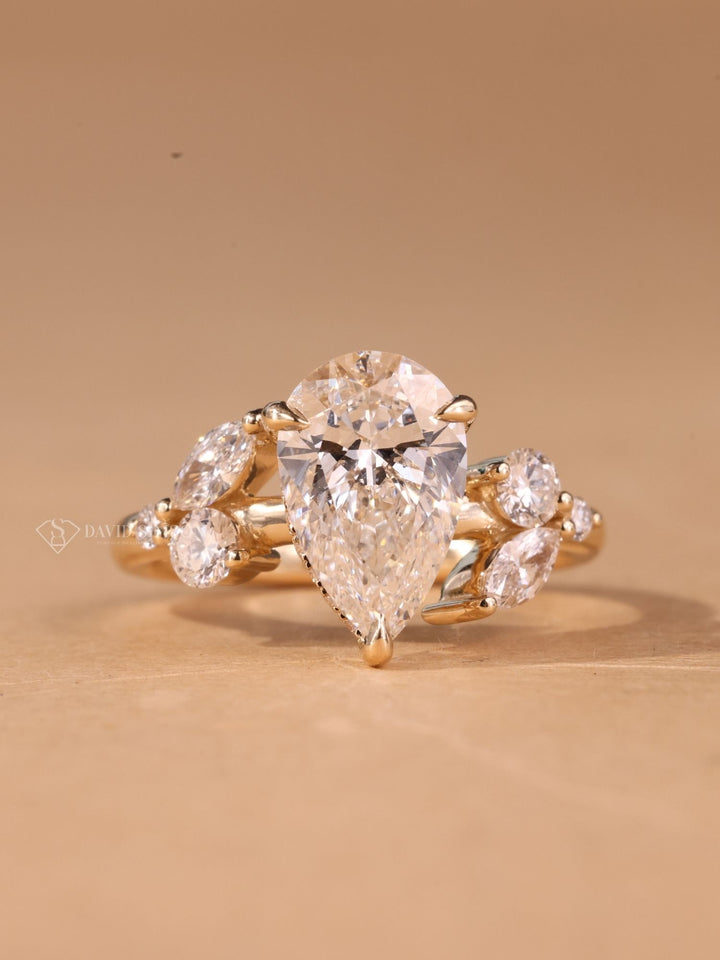 2.50CT-3.50CT Pear Cut Moissanite Diamond Nature Inspired Engagement Ring