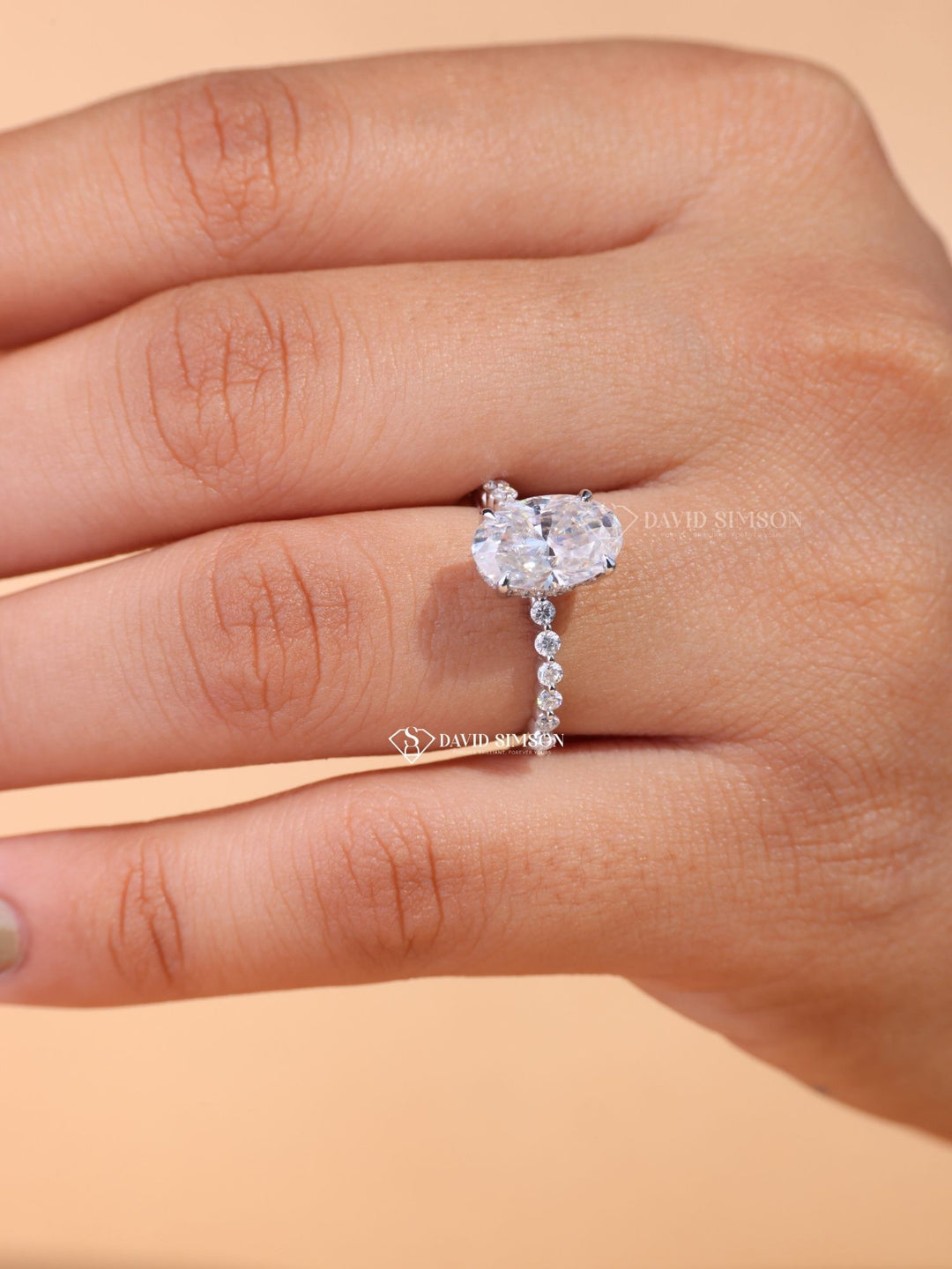 2.50CT-3.50CT Oval Cut Moissanite Diamond Hidden Halo &amp; Pave Engagement Ring