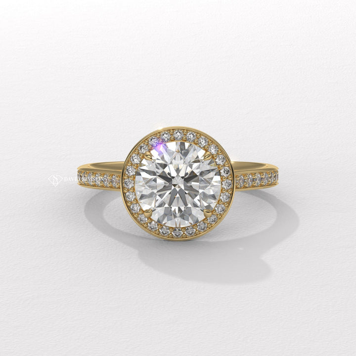 1.0CT-2.0CT Round Cut Moissanite Diamond Channel Halo Engagement Ring