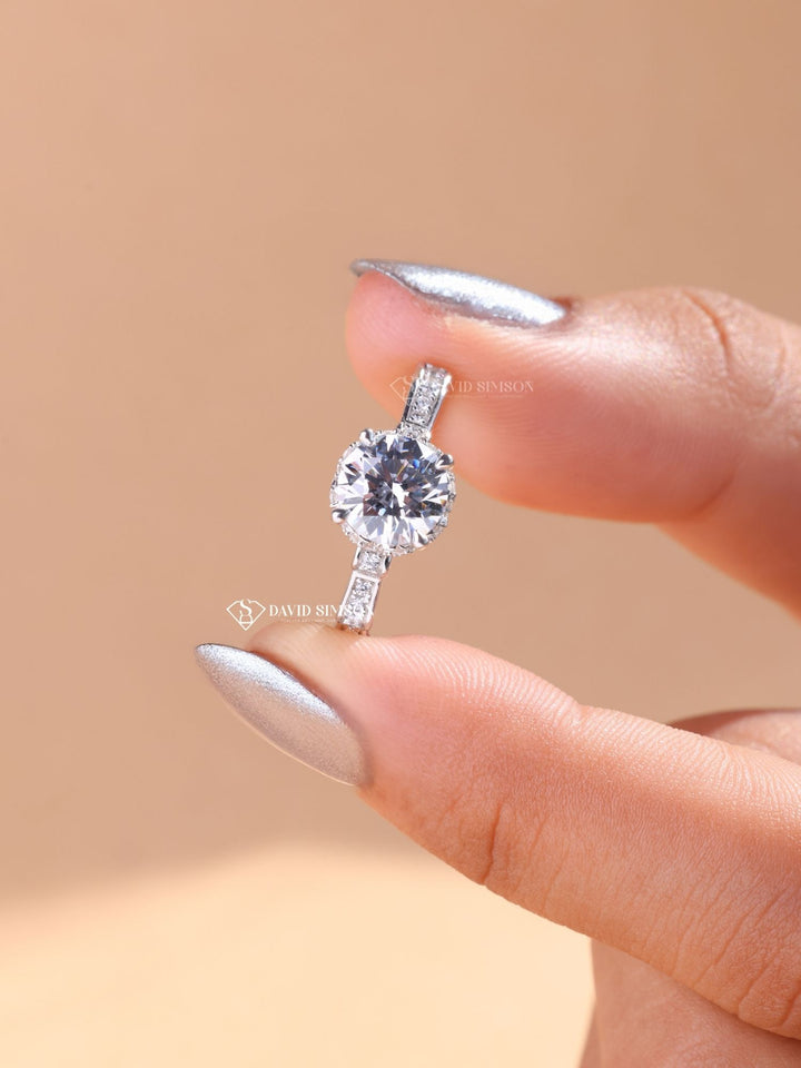 1.0CT-2.0CT Round Cut Moissanite Diamond Antique Pave Engagement Ring