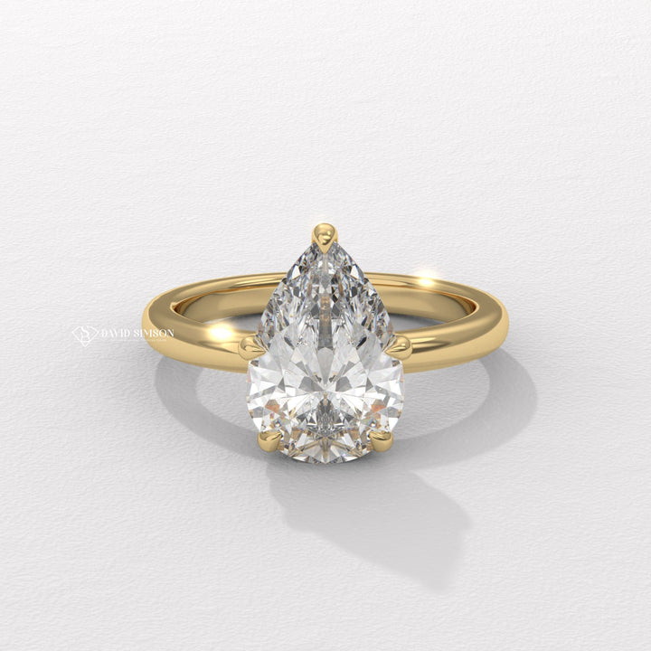 2.50CT-3.50CT Pear Moissanite Hidden Halo Diamond Engagement Ring
