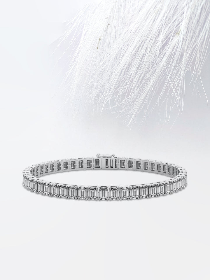 Emerald Cut Moissanite Diamond Tennis Bracelet 14K White Gold