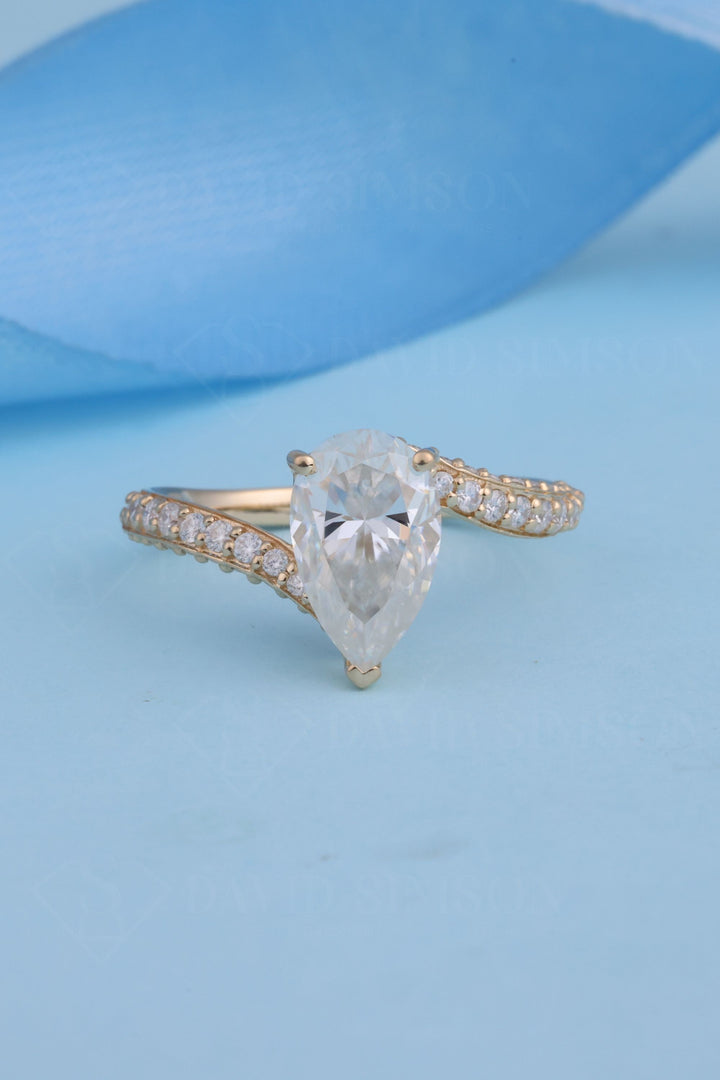 2.0 Carat Pear Cut Tension Style Moissanite Engagement Ring