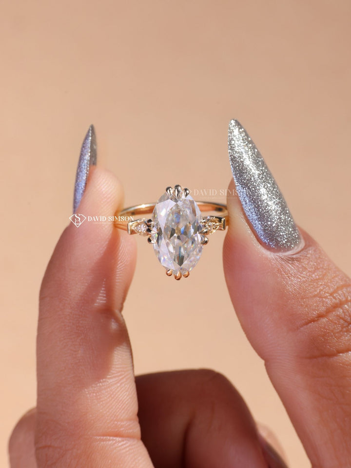 4.0CT-5.0CT Elongated Oval Cut Moissanite Vintage Diamond Engagement Ring