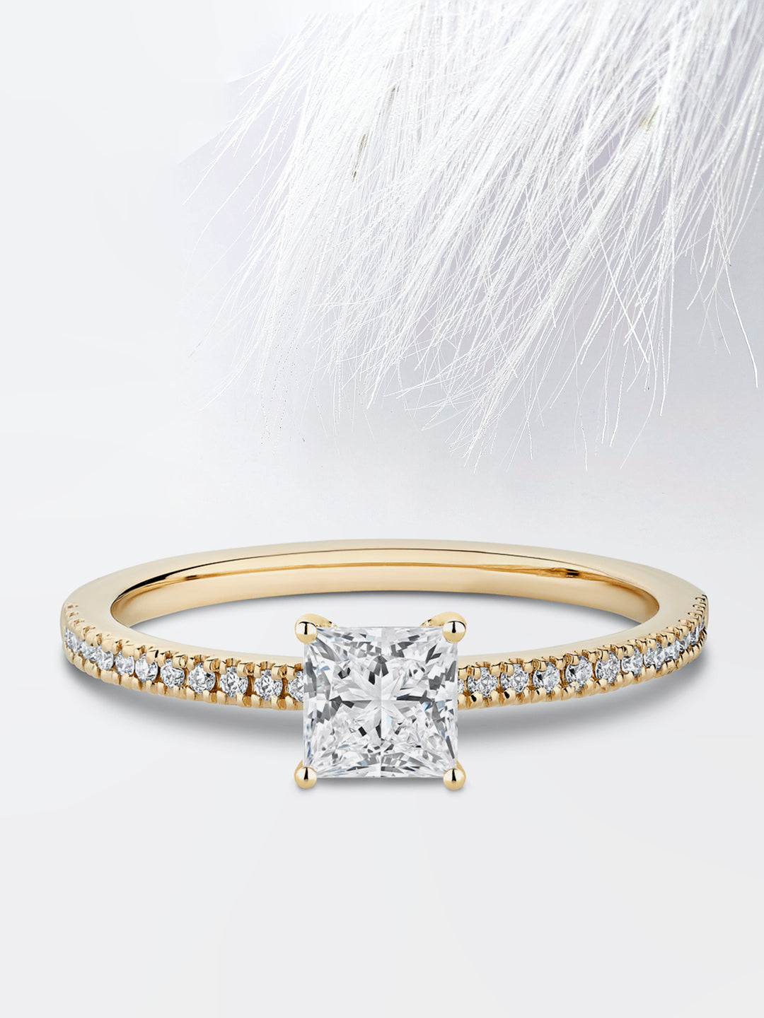 0.75CT Princess Cut Pave Moissanite Diamond Engagement Ring