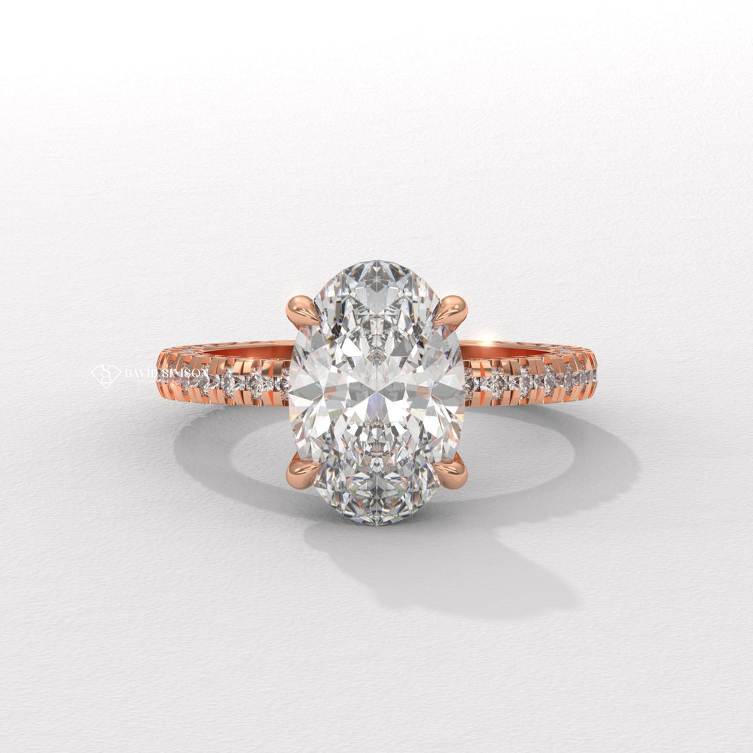 3.0CT-4.0CT Oval Moissanite Diamond Micro Pave Engagement Ring