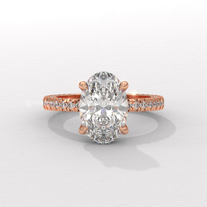 3.0CT-4.0CT Oval Moissanite Diamond Micro Pave Engagement Ring