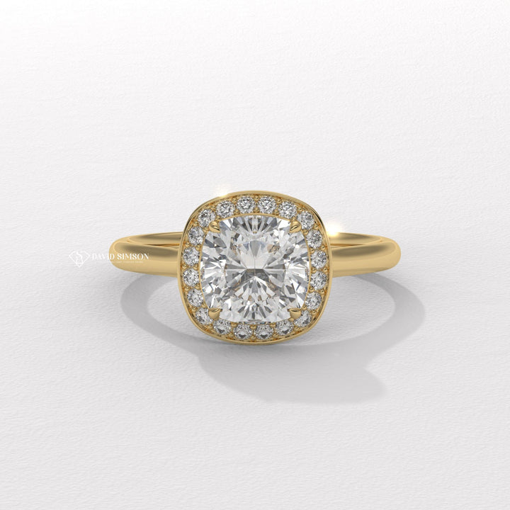 1.0CT-2.0CT Cushion Cut Moissanite Channel Halo Diamond Engagement Ring