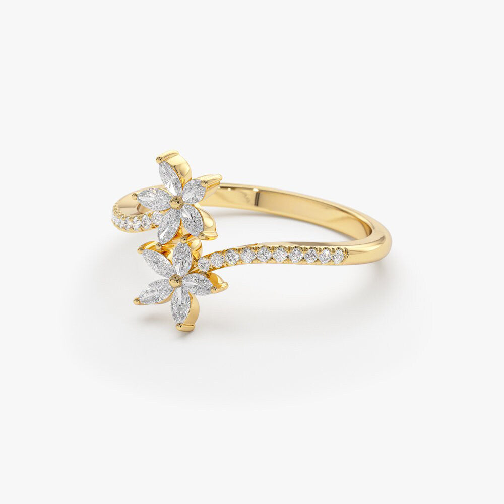 Marquise & Round Cut Flower Diamond Ring Gift for Mother