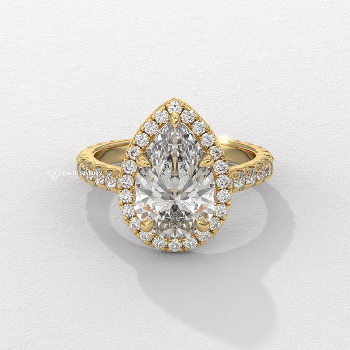 1.0CT-2.0CT Pear Moissanite Halo Diamond Engagement Ring