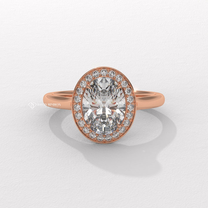 1.50CT-2.50CT Oval Cut Moissanite Channel Set Halo Diamond Engagement Ring