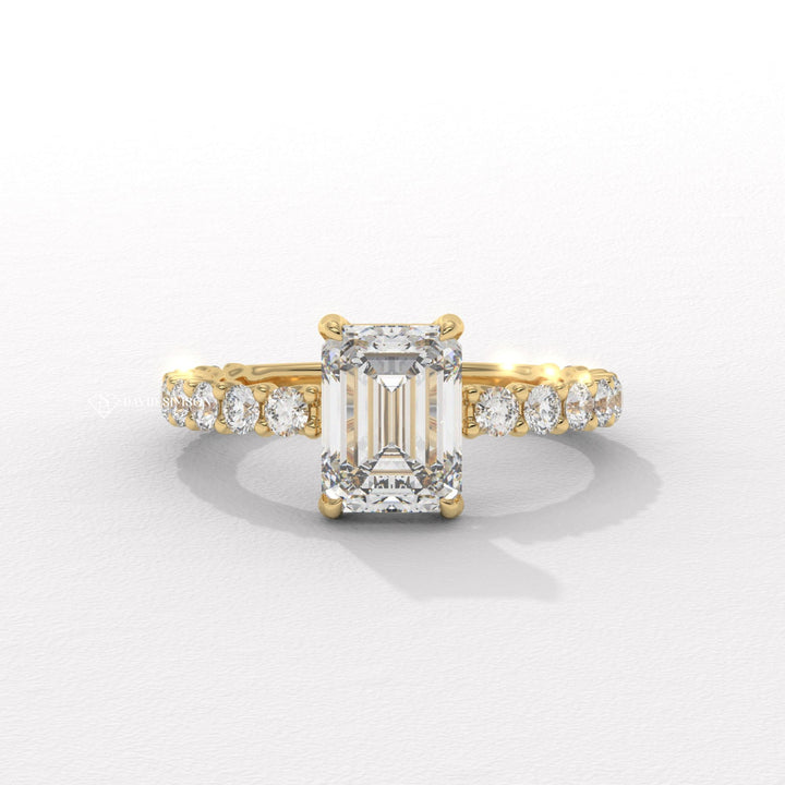 2CT-3CT Emerald Moissanite Diamond Unique Pave Engagement Ring