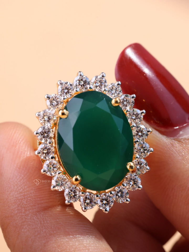 Green Oval Cut Moissanite Diamond Floral Halo Engagement Ring