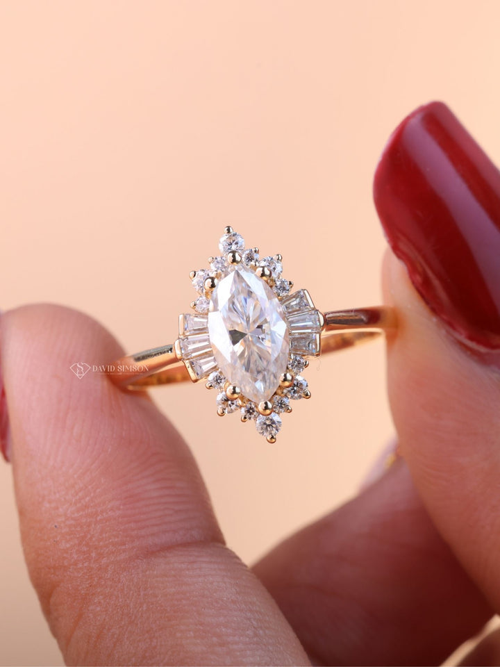 1.0CT-2.0CT Marquise Cut Moissanite Diamond Cluster Engagement Ring