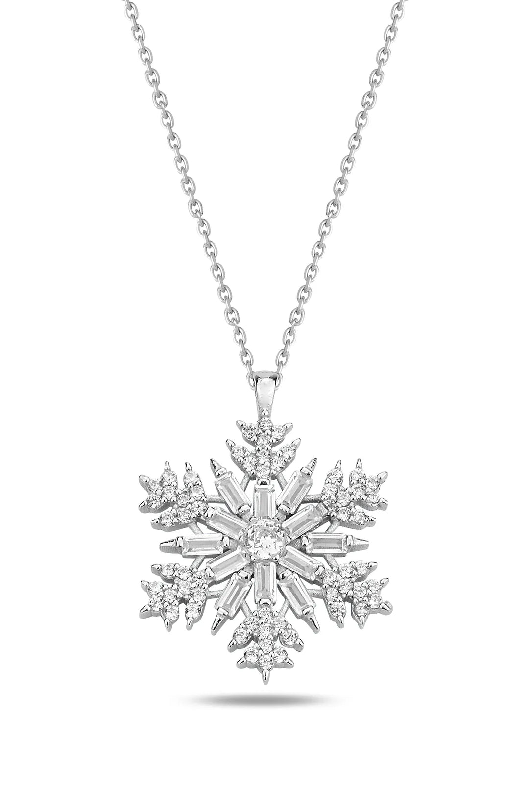 Round & Baguette Cut Stone Snowflake Necklace for Women