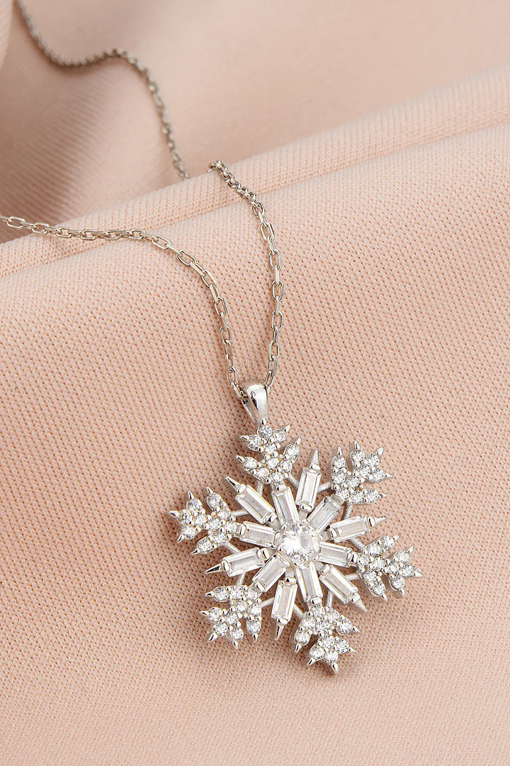 Round & Baguette Cut Stone Snowflake Necklace for Women