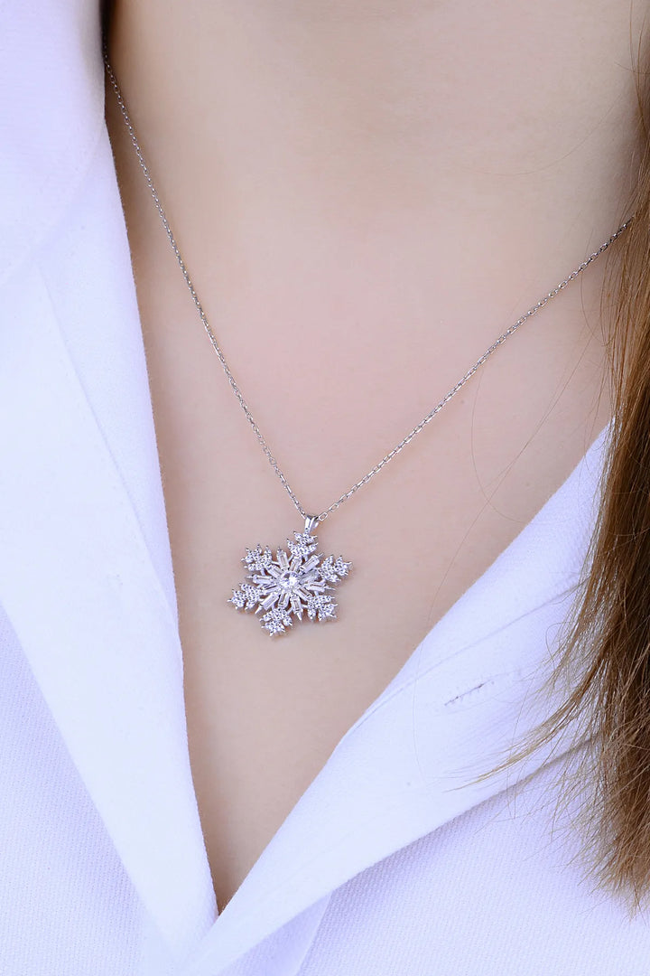 Round & Baguette Cut Stone Snowflake Necklace for Women