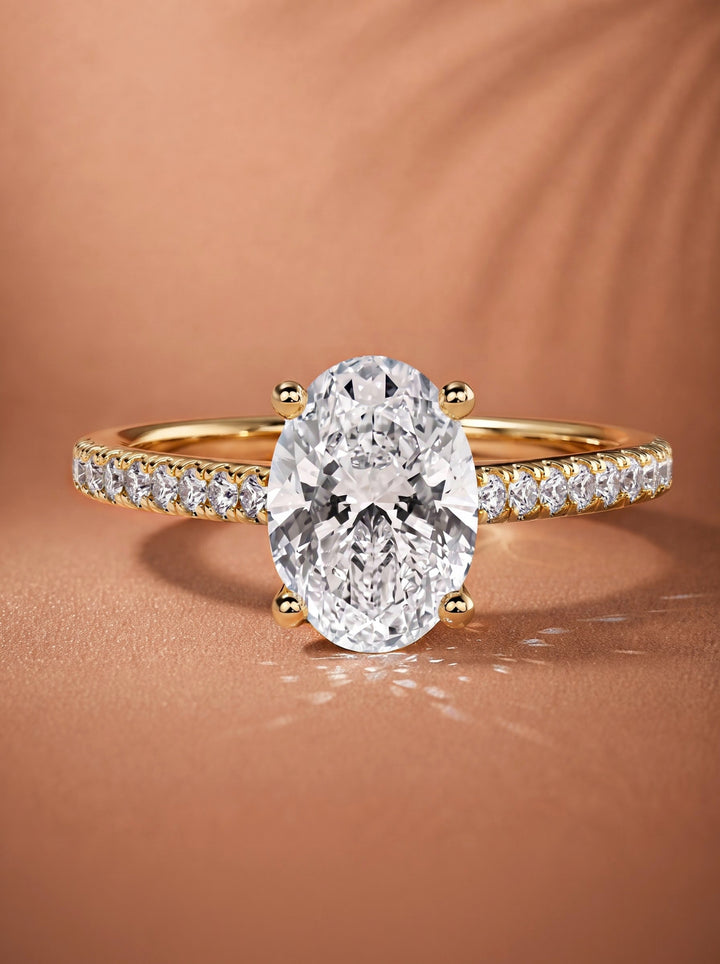 2.0CT to 3.0CT Oval Lab Grown Diamond Cathedral Pave Engagement Ring