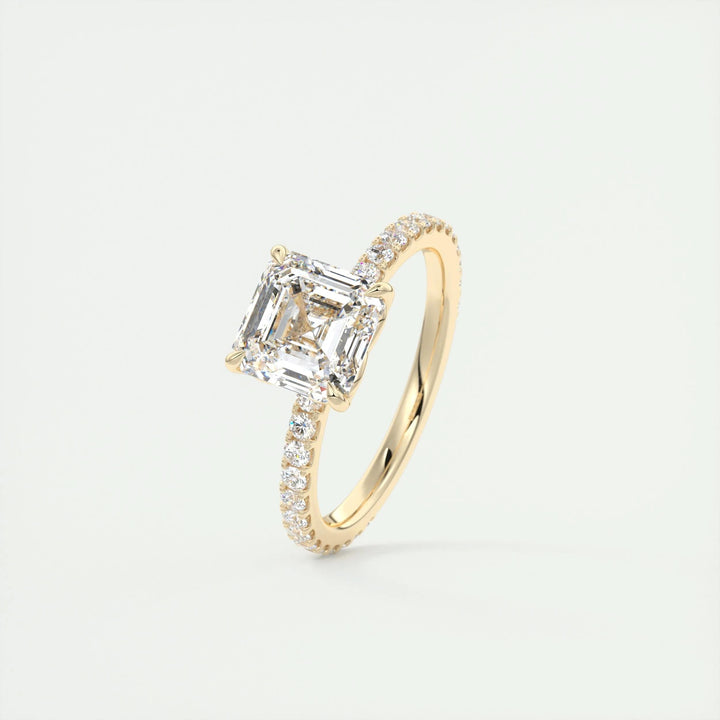 2.03CT Asscher Cut Pave Moissanite Diamond Engagement Ring