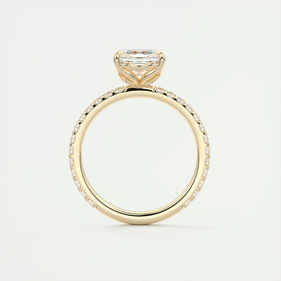 2.03CT Asscher Cut Pave Moissanite Diamond Engagement Ring