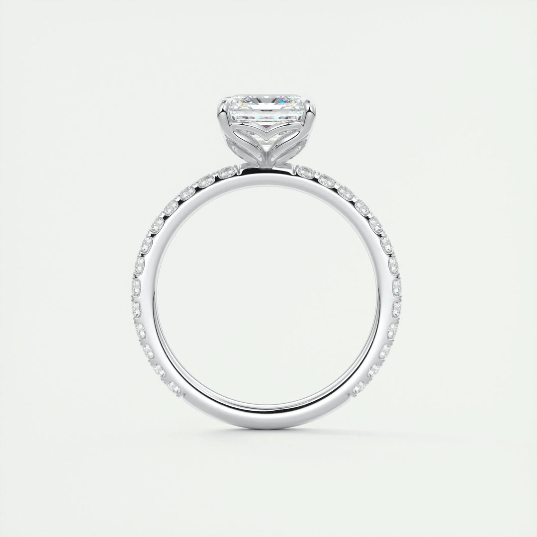 2.03CT Asscher Cut Pave Moissanite Diamond Engagement Ring