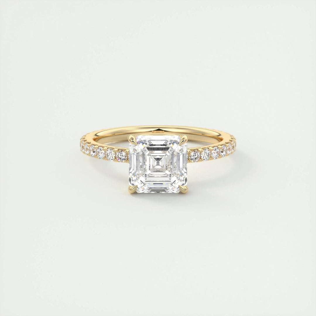 2.03CT Asscher Cut Pave Moissanite Diamond Engagement Ring