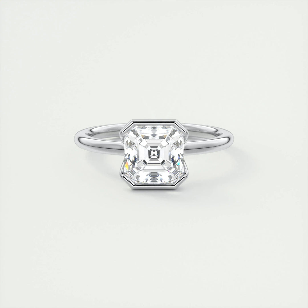 2.03CT Asscher Half Bezel Moissanite Diamond Engagement Ring