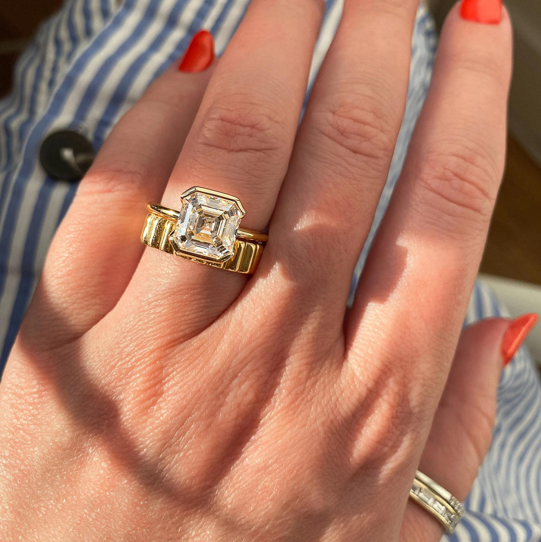 2.03CT Asscher Half Bezel Moissanite Diamond Engagement Ring