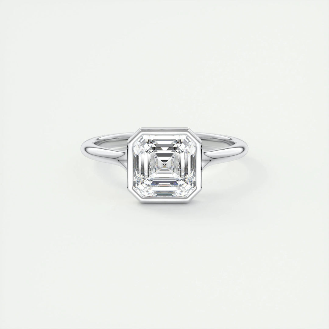 2.03CT Bezel Set Asscher Cut Solitaire Moissanite Engagement Ring