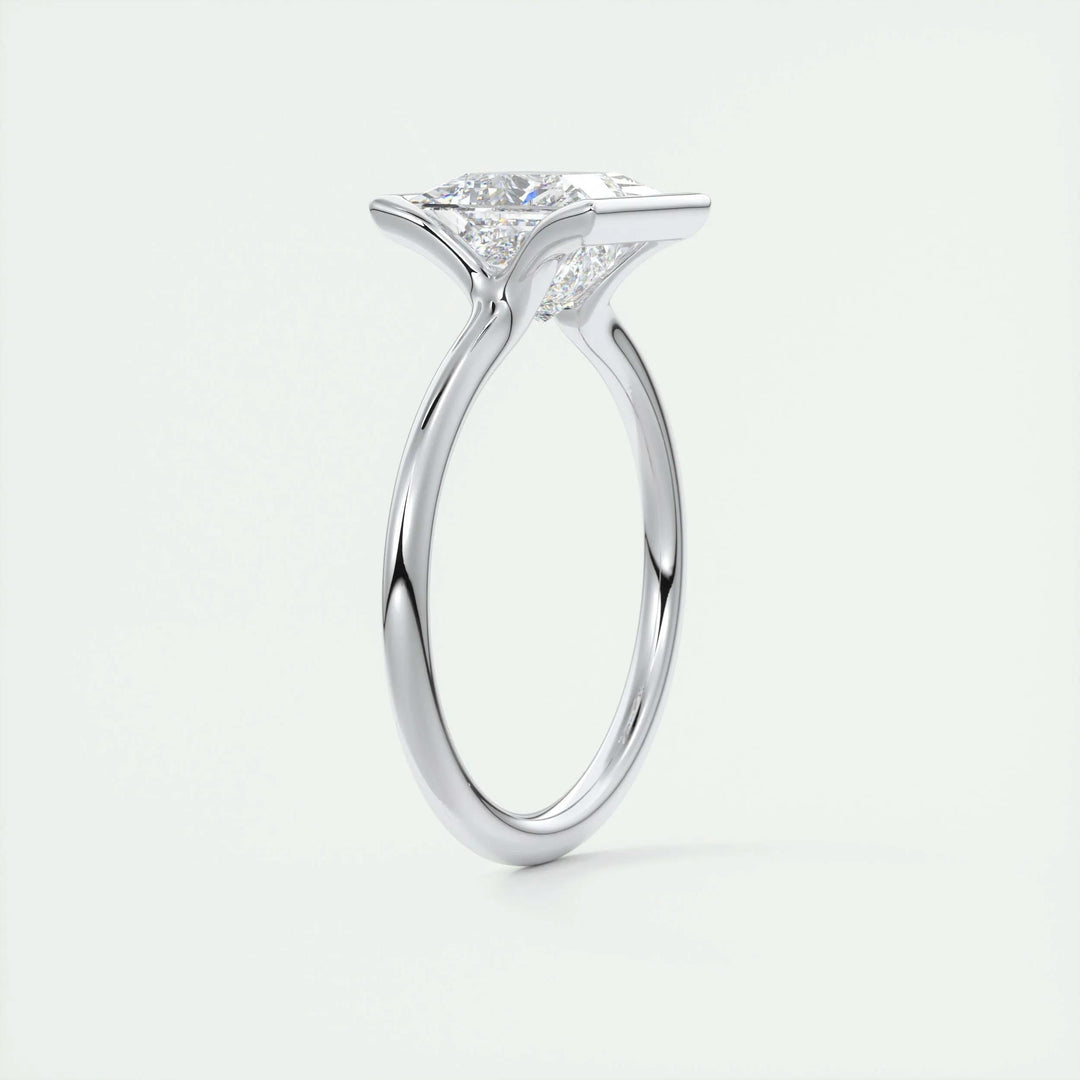 2.08CT Half Bezel Princess Solitaire Moissanite Engagement Ring