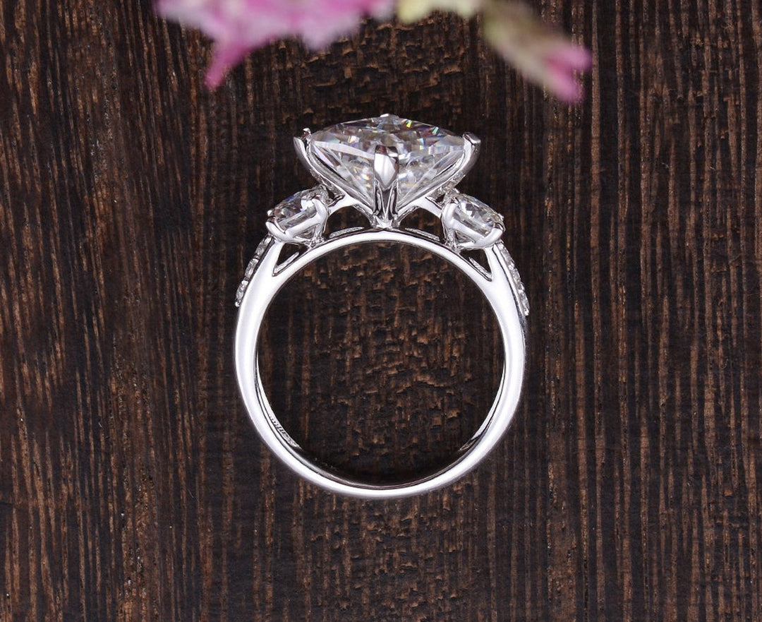 2.08CT Princess Cut Three Stone Moissanite Diamond Engagement Ring